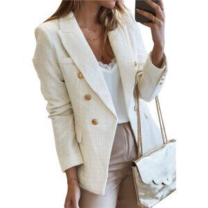 Womens Tweed Blazers Casual LongSleeve Double Breasted Open Front Blazer Jackets